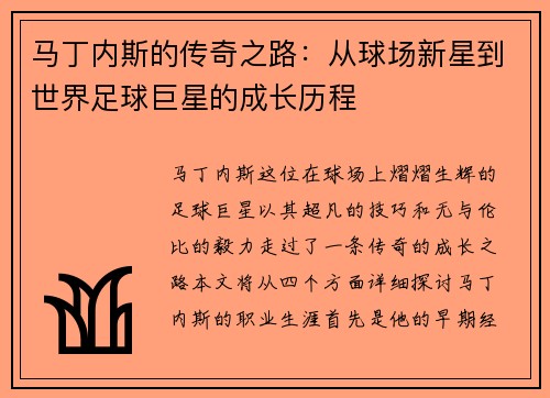 马丁内斯的传奇之路：从球场新星到世界足球巨星的成长历程