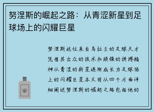 努涅斯的崛起之路：从青涩新星到足球场上的闪耀巨星