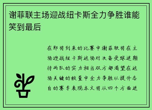 谢菲联主场迎战纽卡斯全力争胜谁能笑到最后